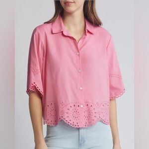 EUC BeachLunchLounge Pink Eyelet Button‑Front Top | Size Small